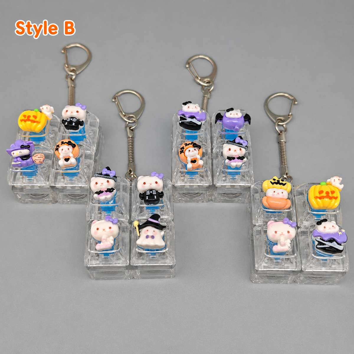 Halloween Fidget Keycap Pressing Stress Relief Keychain with Cute Holiday Charms