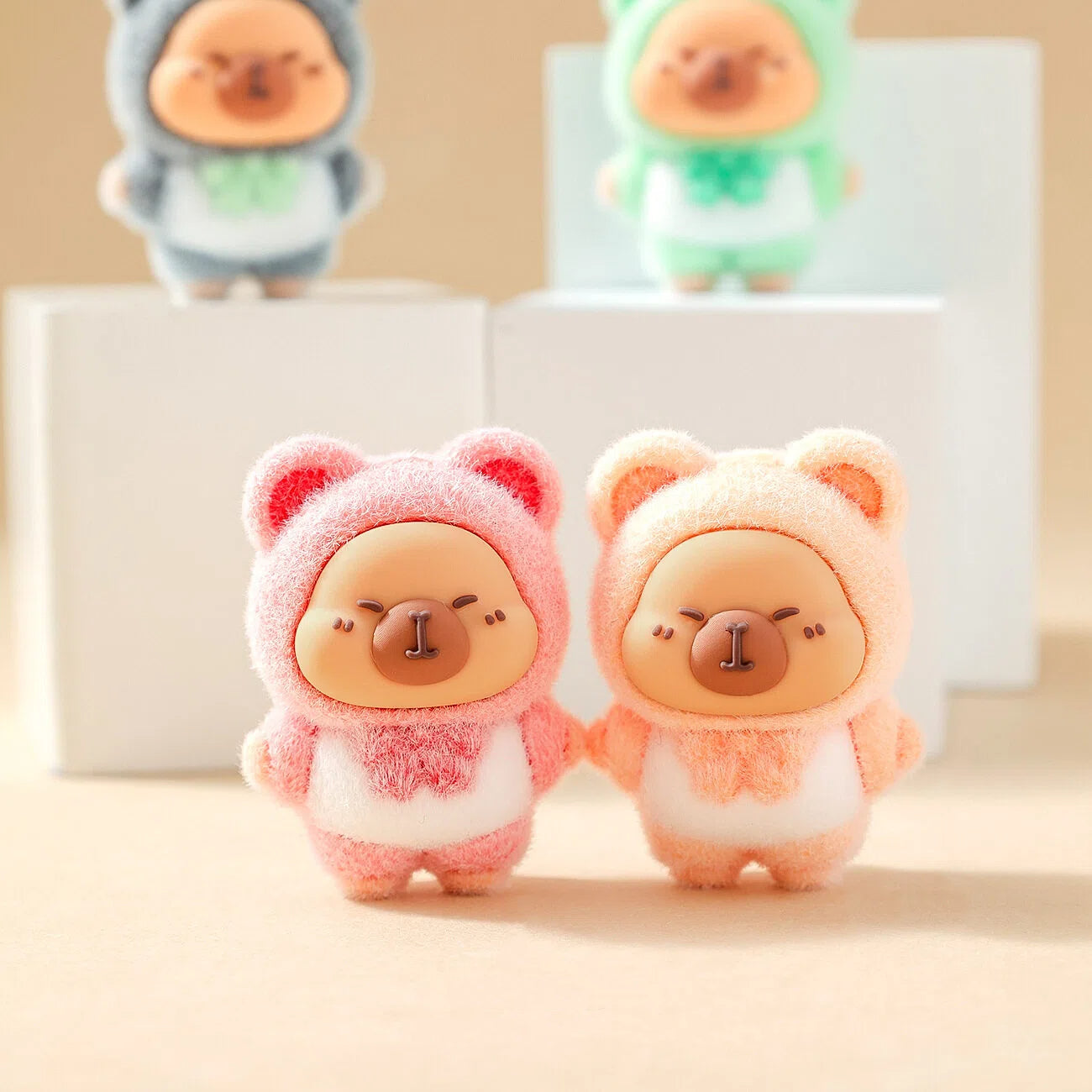 Bunny Capybara Baby-three Flocked Mini Figurine Desktop Ornament Car Decoration Collectible Toy