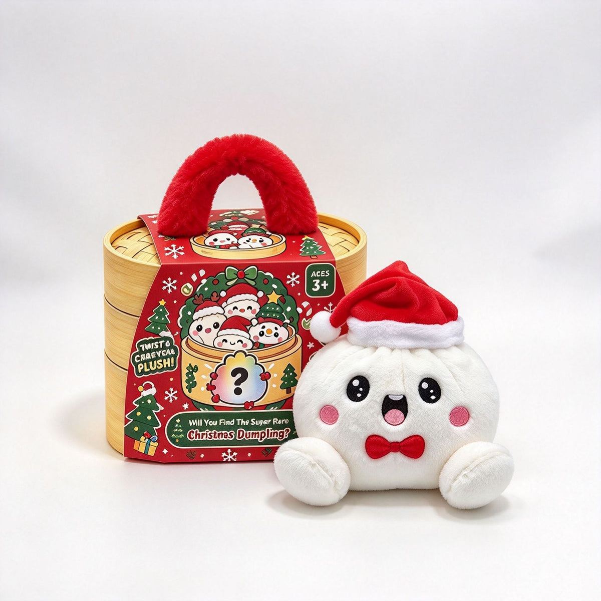 Christmas Bao Bun Plush Toys – Cute Holiday Dumpling Characters, Plush Only or with Bamboo Steamer Gift Box