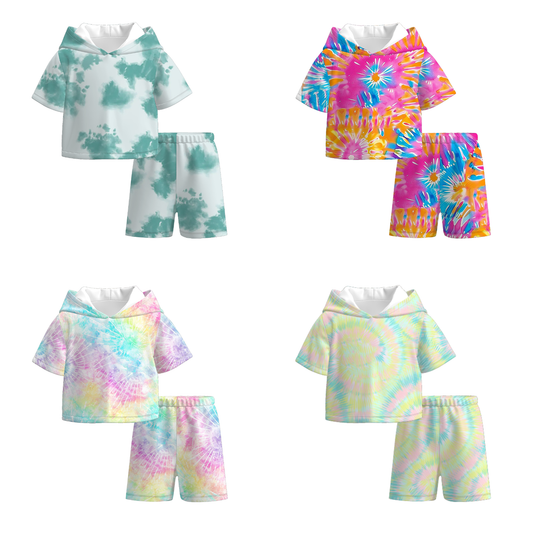 Girls Summer Tie-Dye Sport Hoodies Short Set