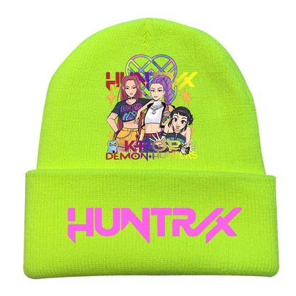 K-Pop Demon Hunters Anime Beanie, Fashion Knitted Cuffed Hat with Print, Outdoor Adult Winter Cap