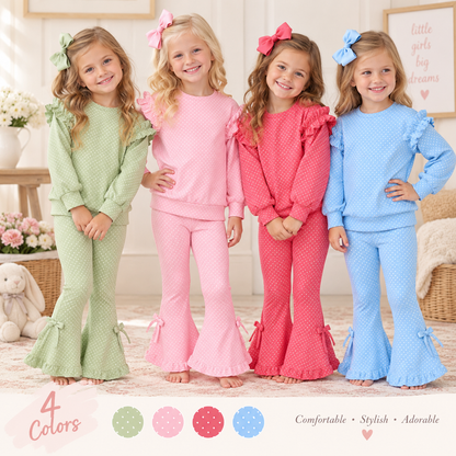 Girls Fall & Winter Polka Dot Ruffle Bell Bottom Two-Piece Set