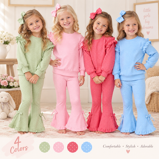 Girls Fall & Winter Polka Dot Ruffle Bell Bottom Two-Piece Set