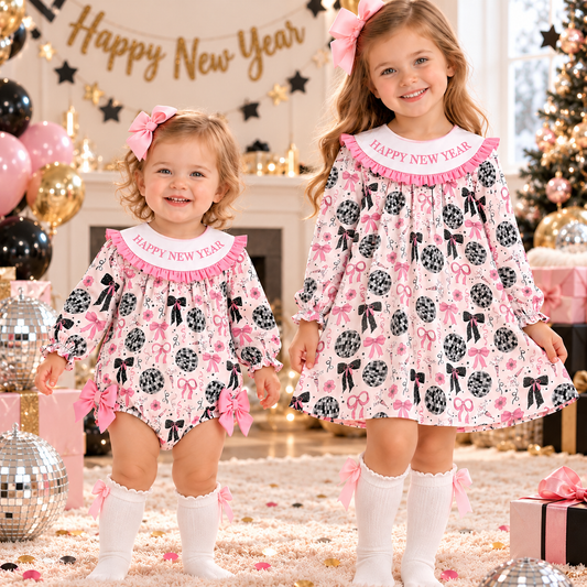 Happy New Year Kids Custom Name Bow Embroidery Smock Outfits