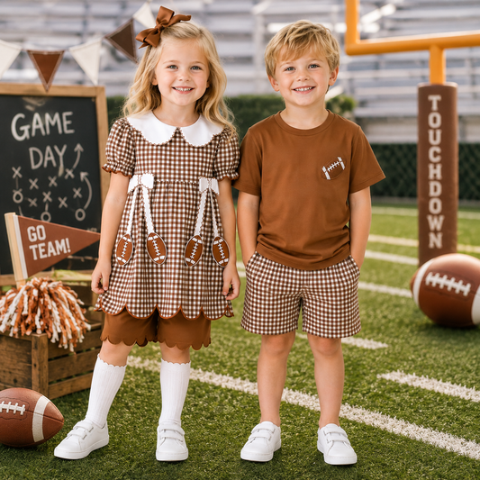Kids Game Day Sports Gingham Matching Sets – Football, Baseball, Soccer & Basketball Outfits