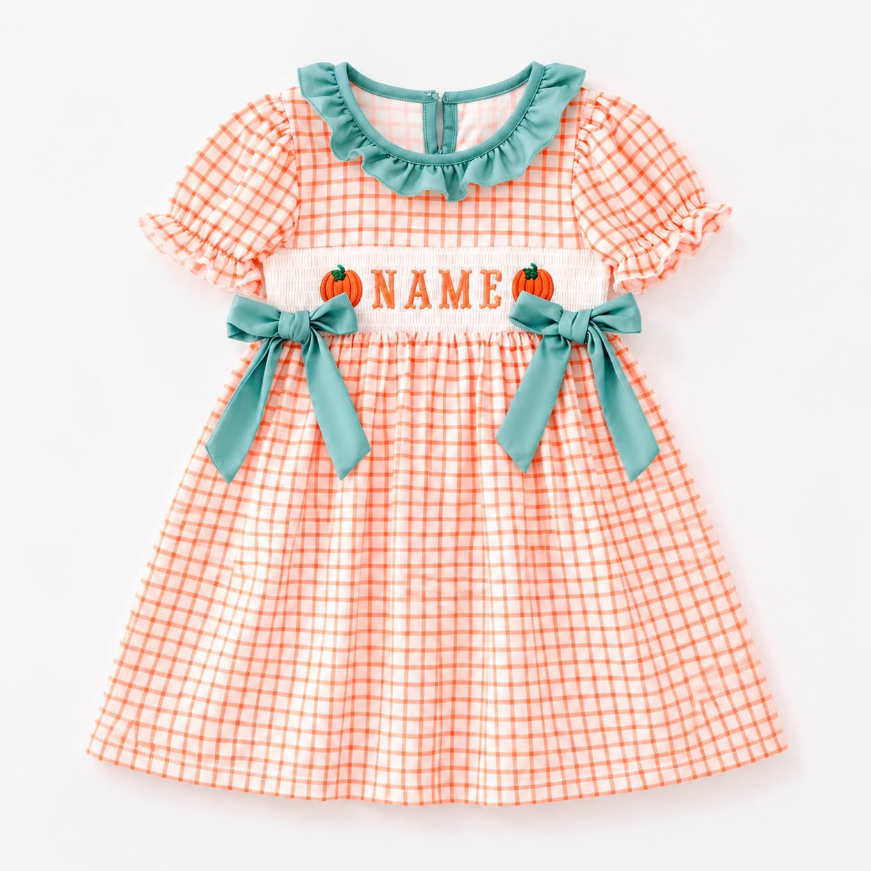 Personalized Pumpkin Smocked Embroidery Collection | Baby Bubble Romper, Long Romper, Dress & Pant Set | Fall & Halloween Boutique Kids Clothing