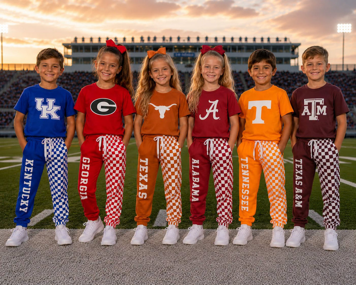 Boys Game Day Collegiate Sports T-Shirt & Checkerboard Printed Jogger Pants Set