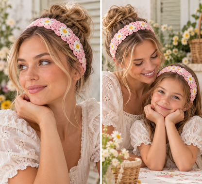Handmade Crochet Flower Headband Colorful Floral Knitted Hair Band Boho Hair Accessory for Women & Girls