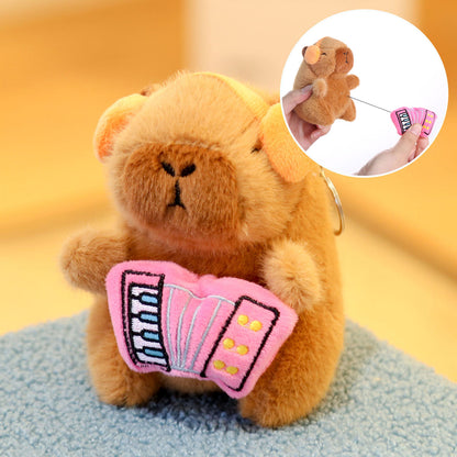 Interactive Capybara Plush Keychain – Pull-String Wiggling Bag Charm