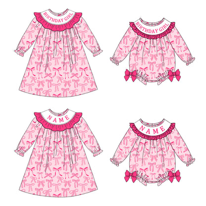 Baby Fall BIRTHDAY GIRLS CUSTOM NAME Pink Embroidery Smock Dress & Romper