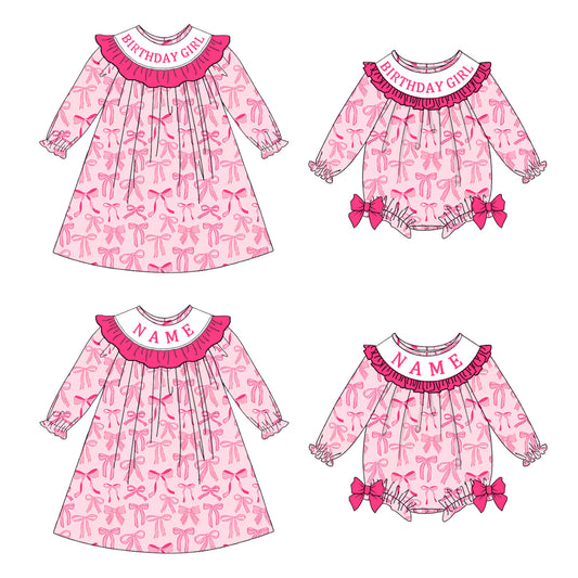 Baby Fall BIRTHDAY GIRLS CUSTOM NAME Pink Embroidery Smock Dress & Romper