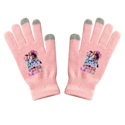 K-Pop Demon Hunters Kids Gloves for Boys and Girls Warm Dopamine Style Knitted Printed Gloves for Fall and Winter
