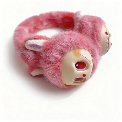 Winter Vinyl Labubu Tie Dyed Fuzzy Ear Muffs Warm Plush Earmuffs  Cozy Frost-Proof Ear Warmers