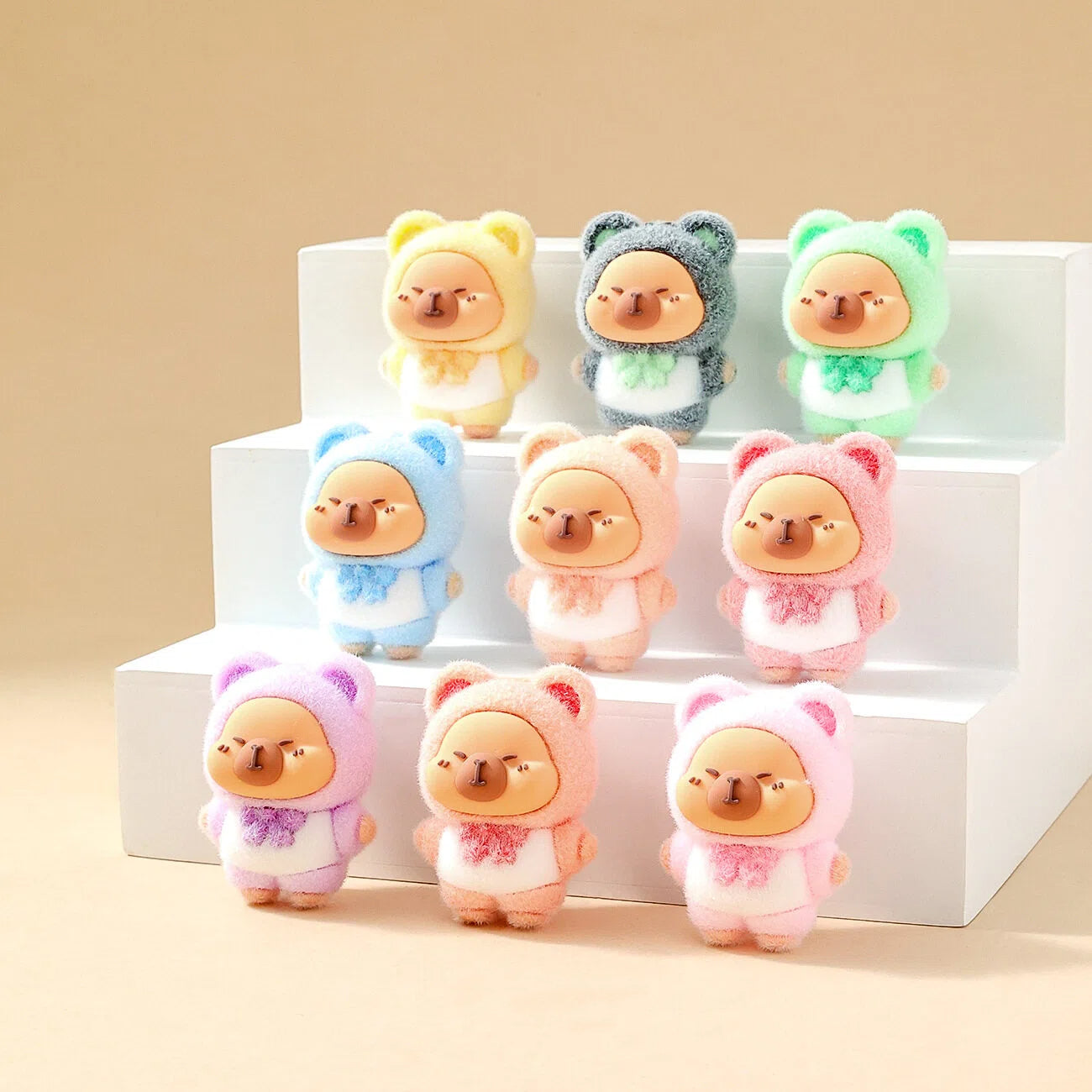 Bunny Capybara Baby-three Flocked Mini Figurine Desktop Ornament Car Decoration Collectible Toy