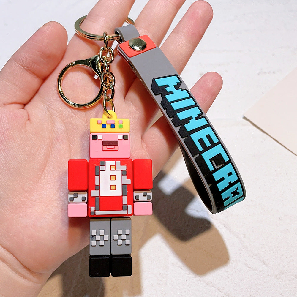 Pixel Block Style PVC Silicone Keychain Cartoon Figure Key Ring & Bag Charm