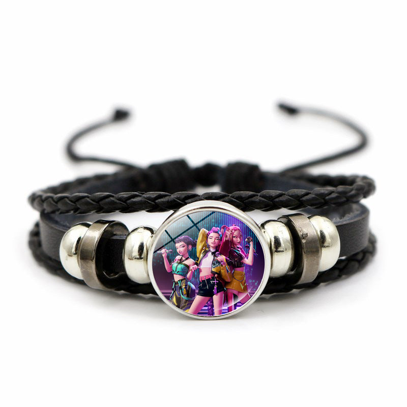 K-POP Demon Hunters & Gaza Boy Group Bracelet Adjustable Braided Leather Fan Jewelry Available in 3 Colors