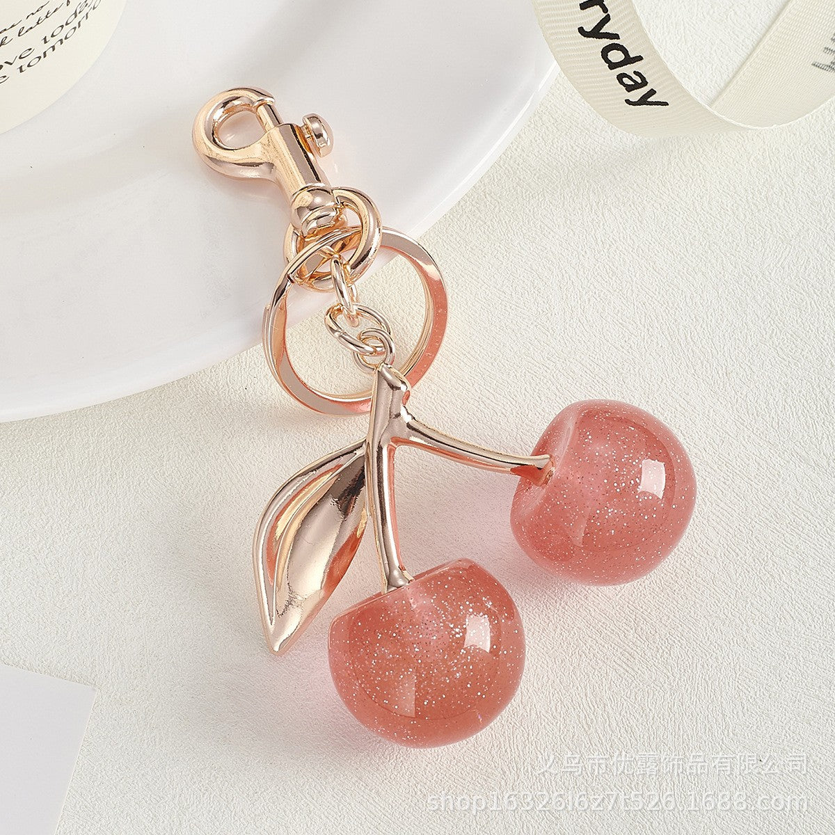 Resin Cherry Fruit Bag Charm Keychain Creative Car Hanging Accessory