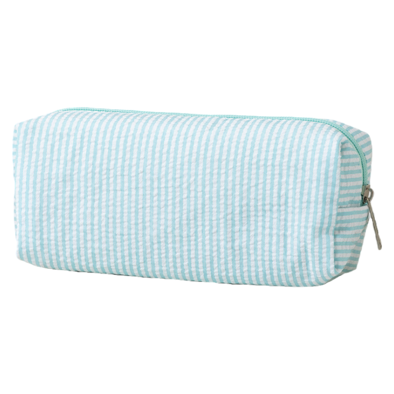 Seersucker Striped Makeup Pouch Travel Toiletry Bag Pencil Case