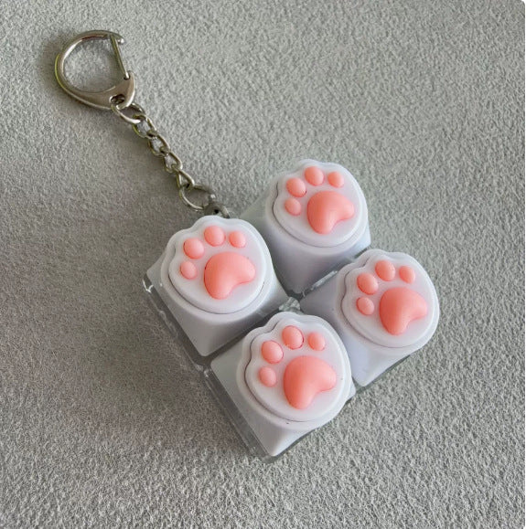 Silicone Cat Paw Keycap Stress Relief Keychain Keyboard-Style Pendant Charm