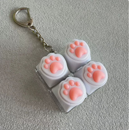 Silicone Cat Paw Keycap Stress Relief Keychain Keyboard-Style Pendant Charm