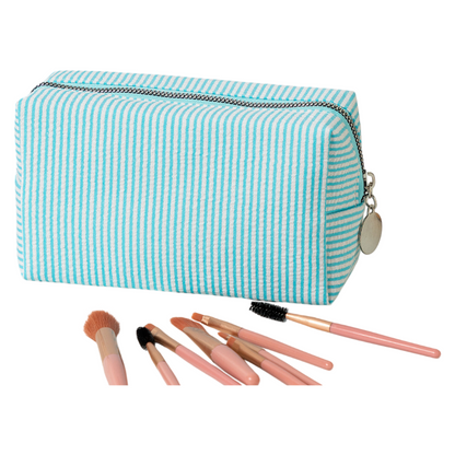 Seersucker Striped Makeup Pouch Travel Toiletry Storage Bag