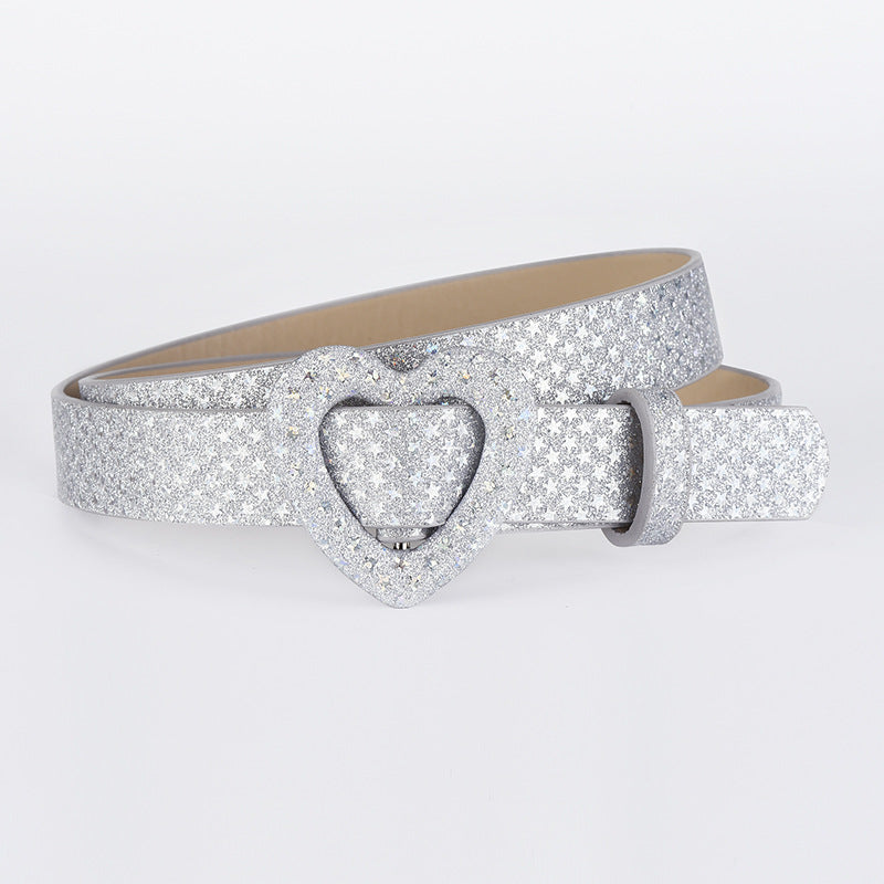 Kids’ Sequin PU Waist Belt with Heart-Shaped Buckle