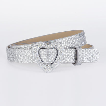 Kids’ Sequin PU Waist Belt with Heart-Shaped Buckle