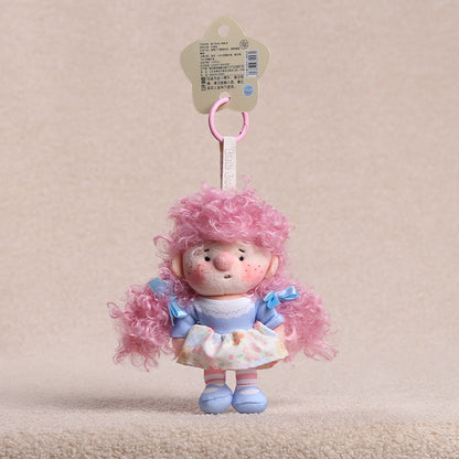 Curly Hair Plush Doll Bag Charm – Cute Character Keychain