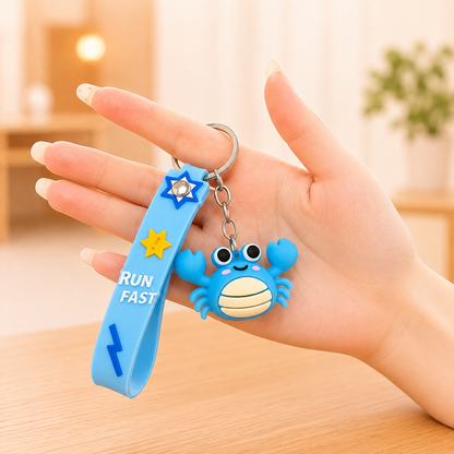 Cute Ocean Friends Silicone Keychain Set – Crab, Shell & Shark, 4-Piece Color Set