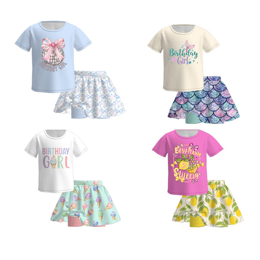 Girls Summer Birthday Print Fashion Boutique Skirt Set