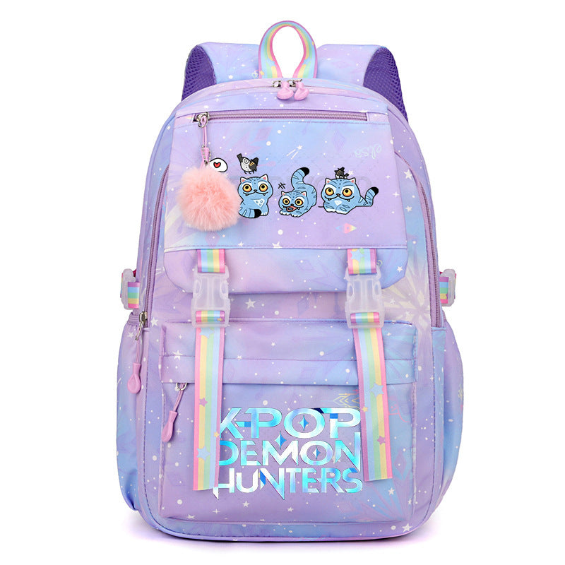 Kpop Demon Hunters Tiger Cartoon Backpack Rainbow Print Student School Bag
