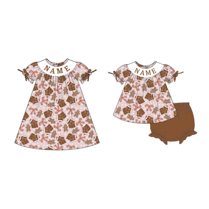 Girls Christmas Gingerbread Custom Name Smock Embroidery Collection Clothes