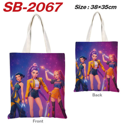 K-Pop Demon Hunters Full-Color Printed Canvas Tote Bag – Shoulder Carry Shopping Bag