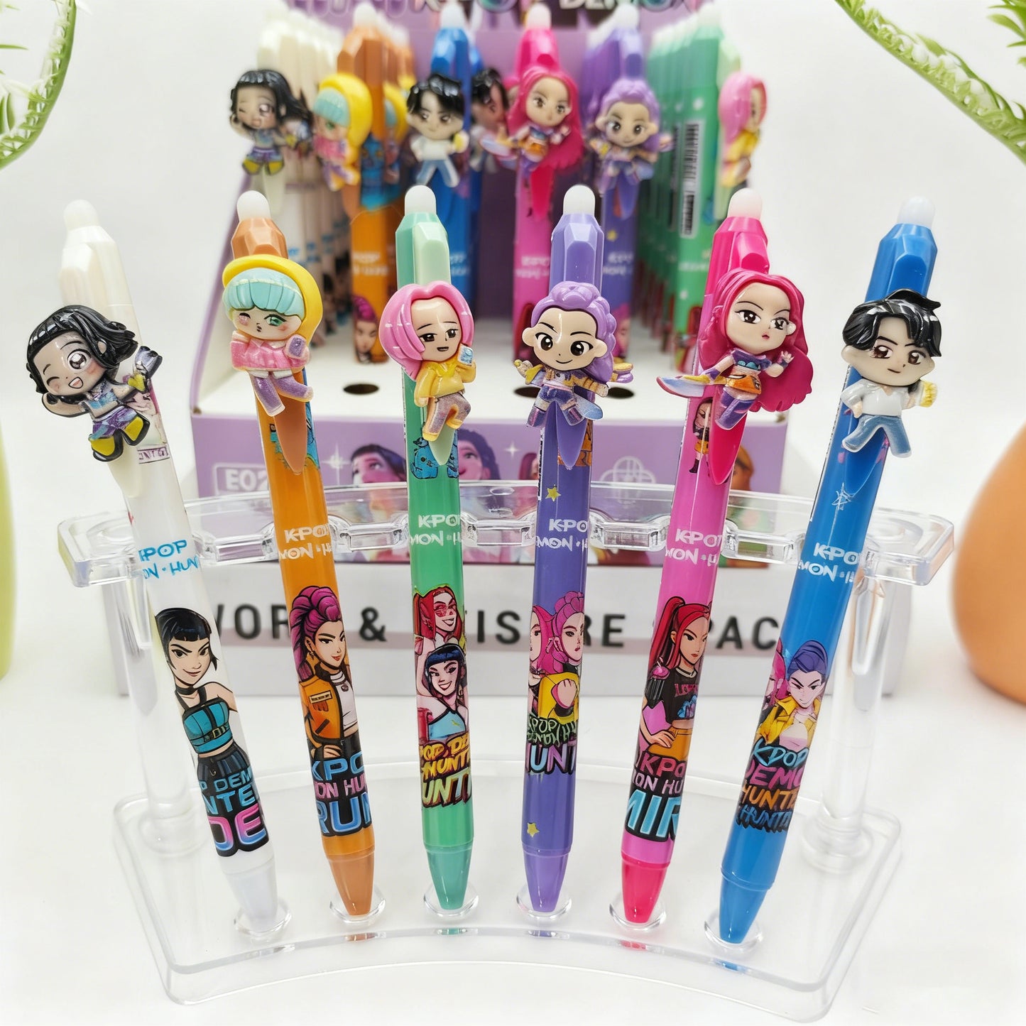 K-POP HUNTR Character Resin Clip Pens – Cute Click Gel Pens for Students & Office Use