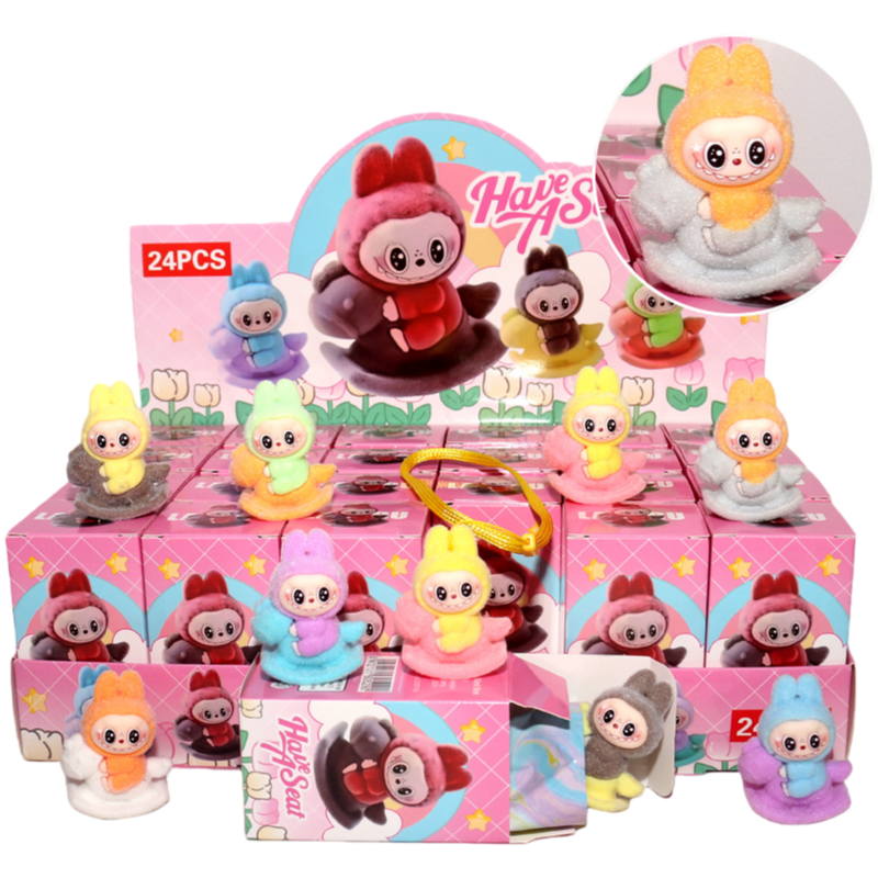 Flocked Cartoon Character Blind Box Collectibles Mini Display Figurines & Hanging Charms Assorted Styles