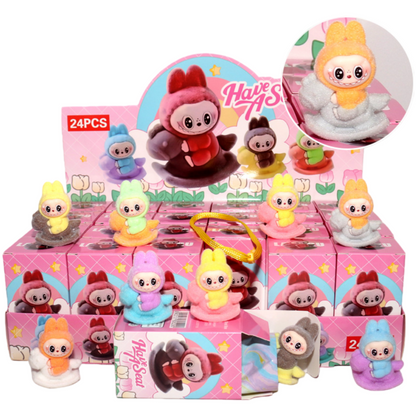 Flocked Cartoon Character Blind Box Collectibles Mini Display Figurines & Hanging Charms Assorted Styles