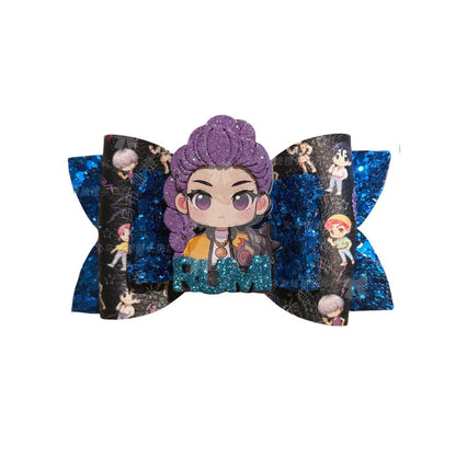 K-Pop Demon Hunters Glitter Bow Hair Clips, Cute Cartoon Character Barrettes for Girls