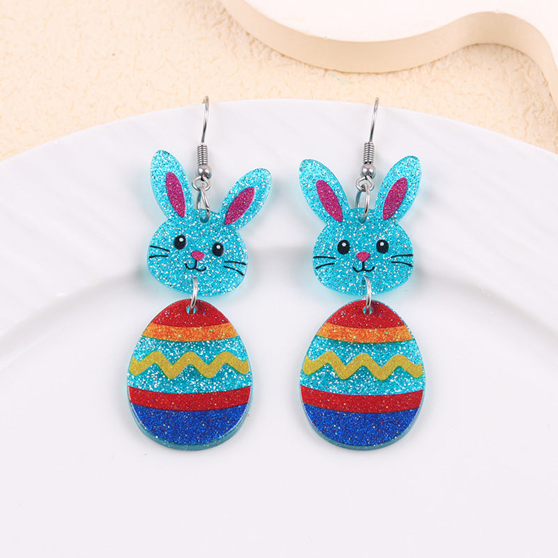 Easter Asymmetrical Bunny & Egg Acrylic Stud Earrings Creative Mismatch Ear Jewelry