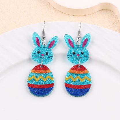 Easter Asymmetrical Bunny & Egg Acrylic Stud Earrings Creative Mismatch Ear Jewelry