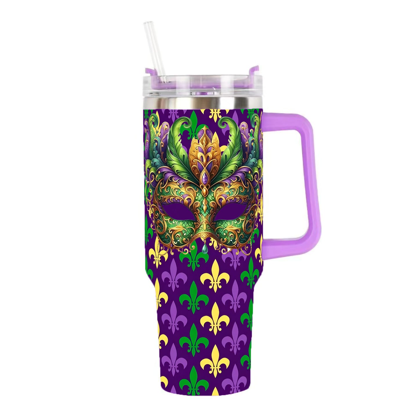 2026 Spring Mardi Gras 40oz Stainless Steel Tumbler Insulated Car Cup with Flat Bottom