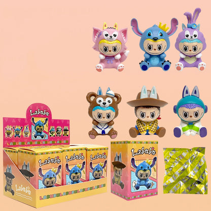 Labubu Yoga Flocked Vinyl Figure Collectible Toy Blind Box Surprise Trendy Desk Decor 6Pcs