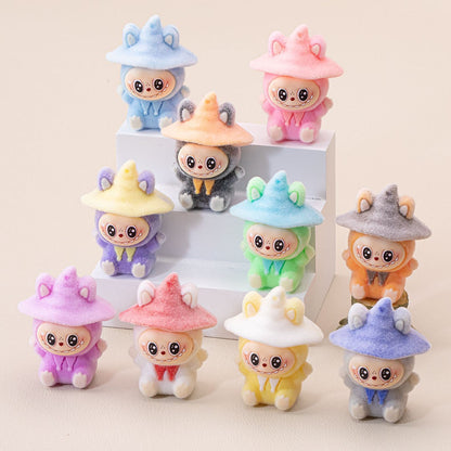 Labubu Flocked Glow-in-the-Dark Mini Figurine Car Decoration DIY Collectible Toy Accessory