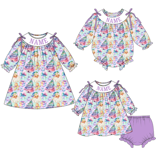 Christmas Tree Santa Smocked Embroidery Custom Name Outfit Collection