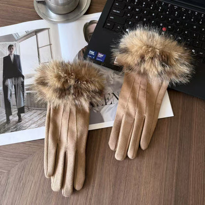 Women’s Touchscreen Winter Gloves with Faux Rabbit Fur Cuffs & Warm Fleece Lining
