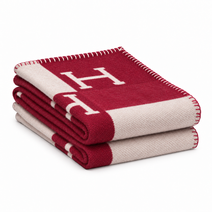 H Letter Pattern Throw Blanket with Contrast Border – Soft Woven Sofa Throw for Cozy Home Decor, 51 × 71 in