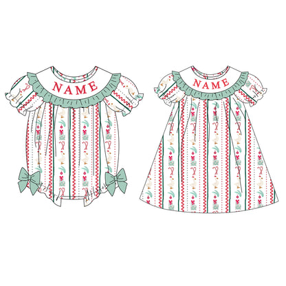 Girls Christmas Custom Name Embroidery Smock Goose Dress & Bubble