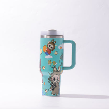 Labubu 40oz Insulated Tumbler with Handle and Straw Car Travel Mug Hot & Cold Stainless Steel Cup