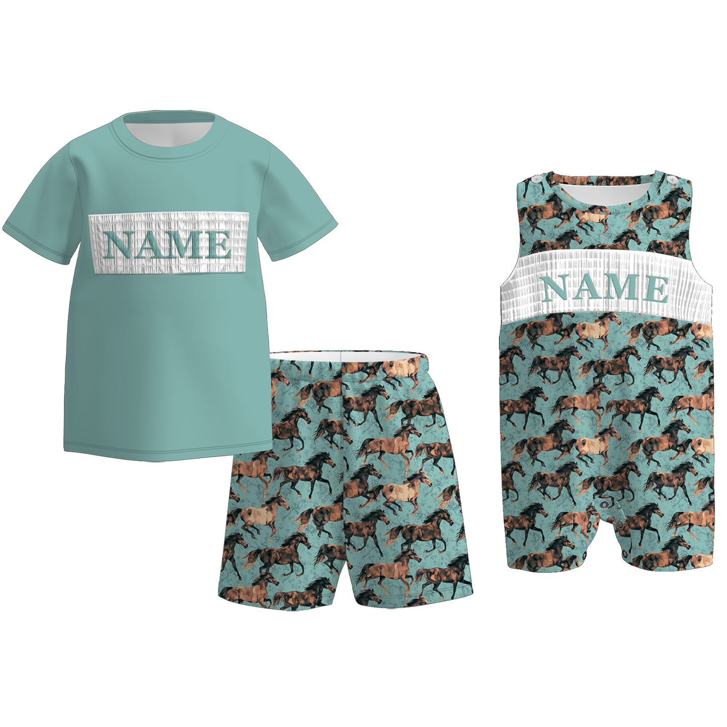 Boys Spring Summer Horse Custom Name Smock Embroidery Collection