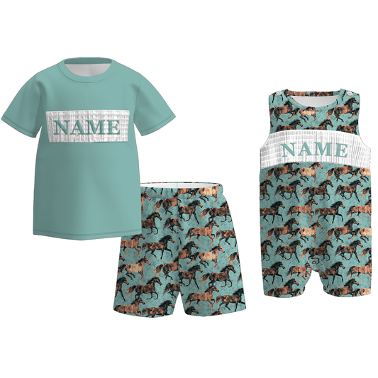 Boys Spring Summer Horse Custom Name Smock Embroidery Collection
