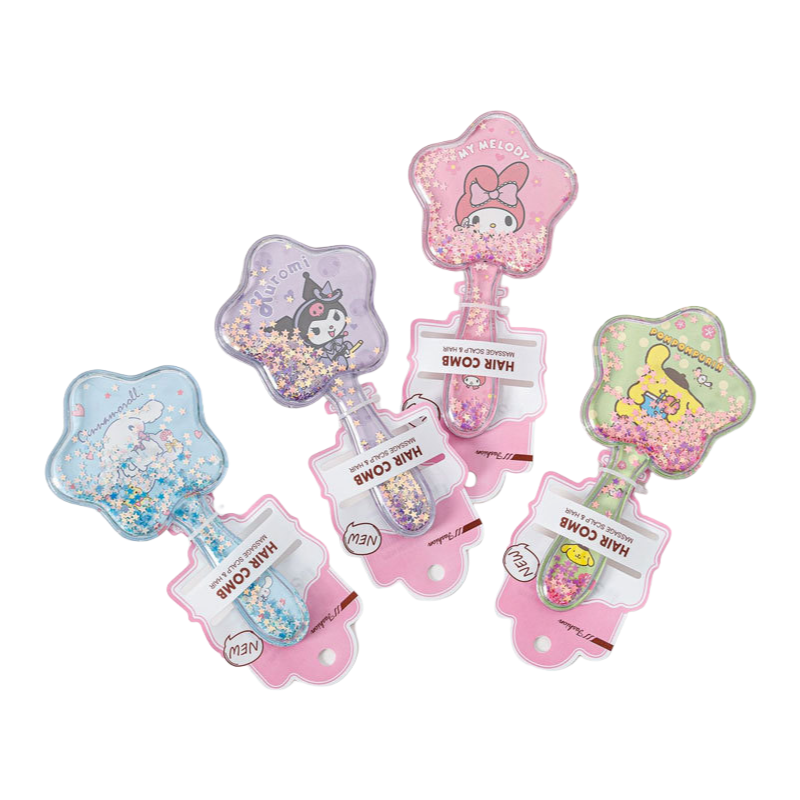 Kids Glitter Hair Brush Cartoon Princess Cushion Detangling Comb, Scalp Massage Brush Random Colors